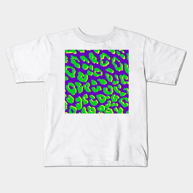 Leopard Print Green Purple Yellow Kids T-Shirt by BlakCircleGirl